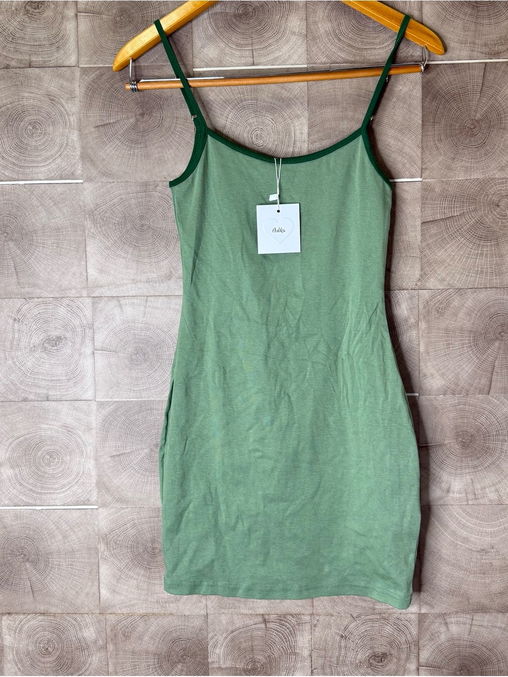 Adika Green Slip Mini Dress with Dark Green Trim